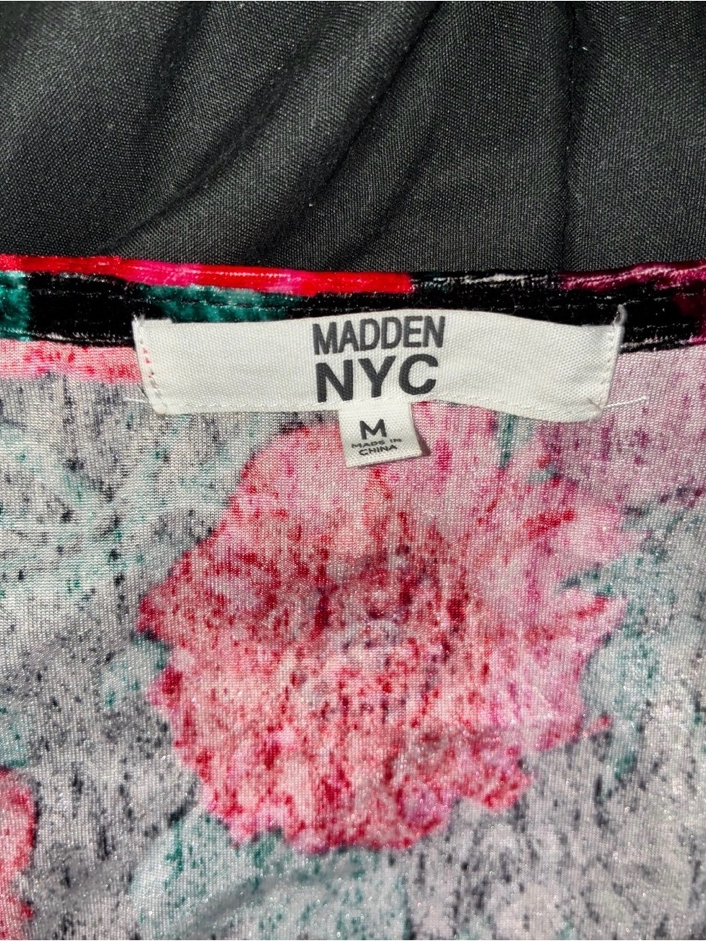 Madden NYC Black Velvet Floral Long-Sleeve Crop Top - Pink & Red - Picture 2 of 5